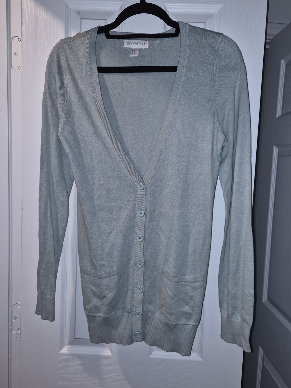 Forever 21 Women’s Sage Green V-Neck Button Cardigan